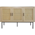 Bahut boheme en bois et cannage 120 x 40 x 76 cm avec trois portes, meuble decoratif et pratique pour sejour
