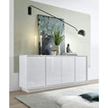 Buffet italien blanc laque brillant avec 4 portes, meuble de rangement moderne pour salon cuisine entree ou salle a manger