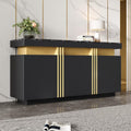 Buffet moderne avec trois portes, plan de travail effet marbre noir et etagere reglable, meuble elegant pour interieur