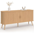 Bahut effet lattes 160 cm avec deux portes coulissantes, meuble de rangement moderne pour interieur contemporain
