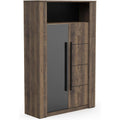 Vitrine style industriel en bois 114 x 176 x 40 cm avec deux portes et neuf etageres de presentation