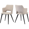 Paire de fauteuils scandinaves beiges avec accoudoirs, assise tissu rembourree et pieds en metal, style moderne pour maison ou bureau, 48 x 54,5 x 80 cm