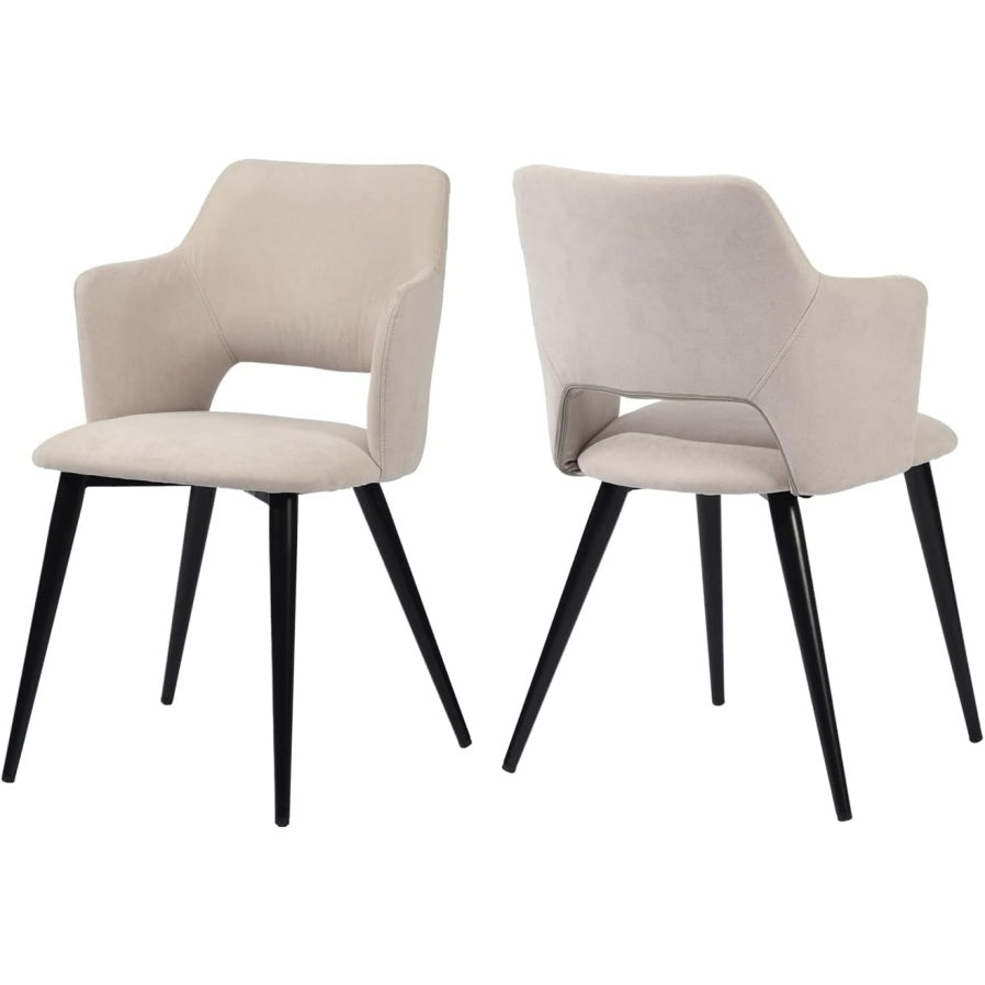 Paire de fauteuils scandinaves beiges avec accoudoirs, assise tissu rembourree et pieds en metal, style moderne pour maison ou bureau, 48 x 54,5 x 80 cm