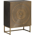 Buffet en bois de manguier massif finition laiton 53,5 x 30 x 70 cm avec porte, tiroir et etageres de rangement