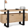 Buffet design 140 cm bois et noir equipe de quatre portes pour un rangement optimise