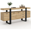 Grand meuble buffet 180 cm en bois noir avec 4 portes et 3 tiroirs de rangement