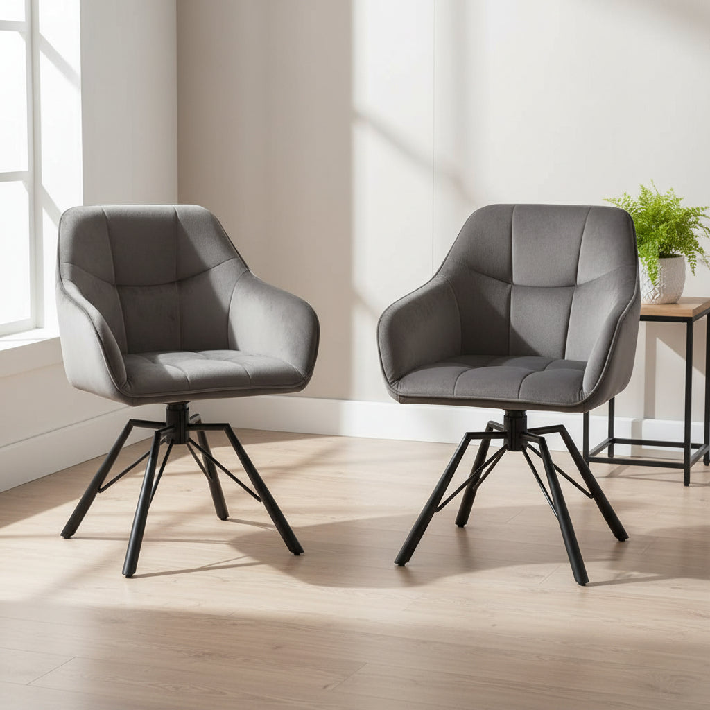 Lot de deux chaises pivotantes 360 degres en velours, siege confortable pour cuisine ou salon