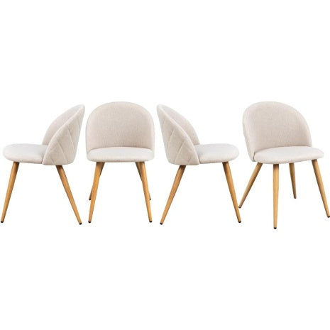 Lot de 4 chaises coquillage contemporaines en tissu beige doux, pieds en metal et forme elegante pour salle a manger