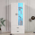 Vitrine verticale blanche 59,5 x 35 x 182 cm avec LED, tiroirs pratiques et panneau frontal transparent