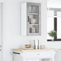 Ensemble de 2 vitrines murales en verre gris beton 40 x 31 x 80 cm avec portes et etageres pour cuisine moderne, salon ou salle a manger