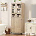 Grande armoire de cuisine 180 cm avec 4 portes vitrees et 5 etageres ajustables pour rangement polyvalent interieur