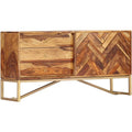 Console en Sesham massif 118 x 30 x 60 cm avec trois tiroirs et une porte, mobilier naturel pour cuisine et espace repas