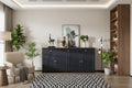 Grand buffet gris noir et bois 160 cm avec quatre portes et trois tiroirs, etageres reglables pour organisation optimale