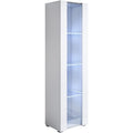 Vitrine blanche sur pieds 40 x 167 x 29 cm avec eclairage LED, finition brillante et design modulaire contemporain
